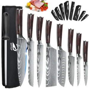 stainless steel chef knife set with nylon bag